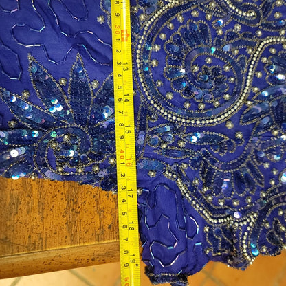 Stenay Vintage 80s Silk Sequin Beaded Knee High 6P Dress Electric Blue Cocktail