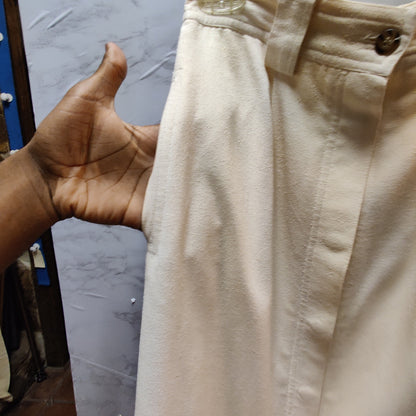 New York Studio Vintage 100% Silk Cream Midi Pencil Skirt Button Pockets Small