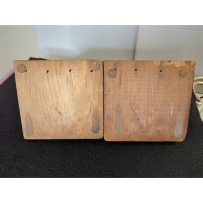 Vintage Wood Owl Bookends Decoupage Art Pair Library Bookshelf