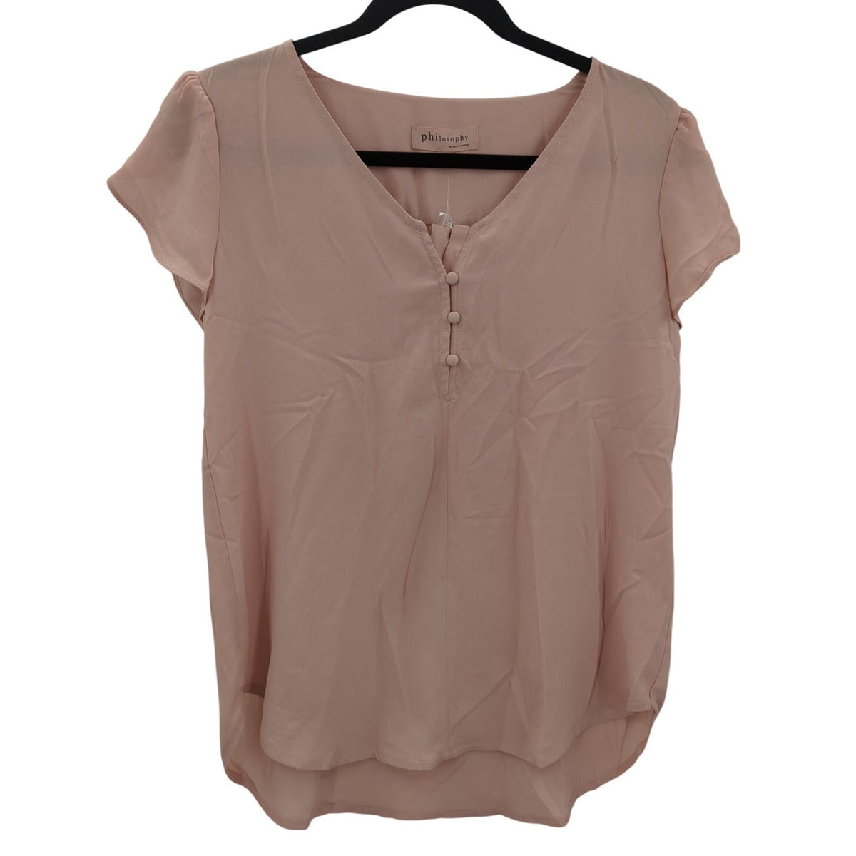 philosophy NWT XS Mauve short sleeve blouse high low round hem flutter Feminine