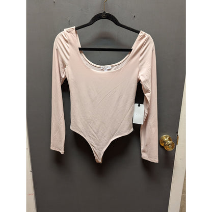 Leith Bodysuit Scoop Neck Long Sleeve Blush Pink Stretch MEDIUM NEW