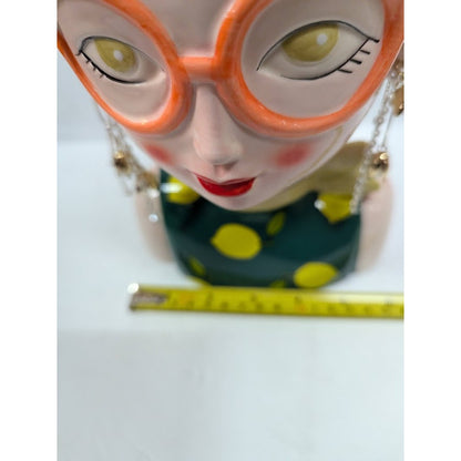 Large Ceramic Fruit lady headvase planter Multi 9" tall LEMON LUSH spectacles