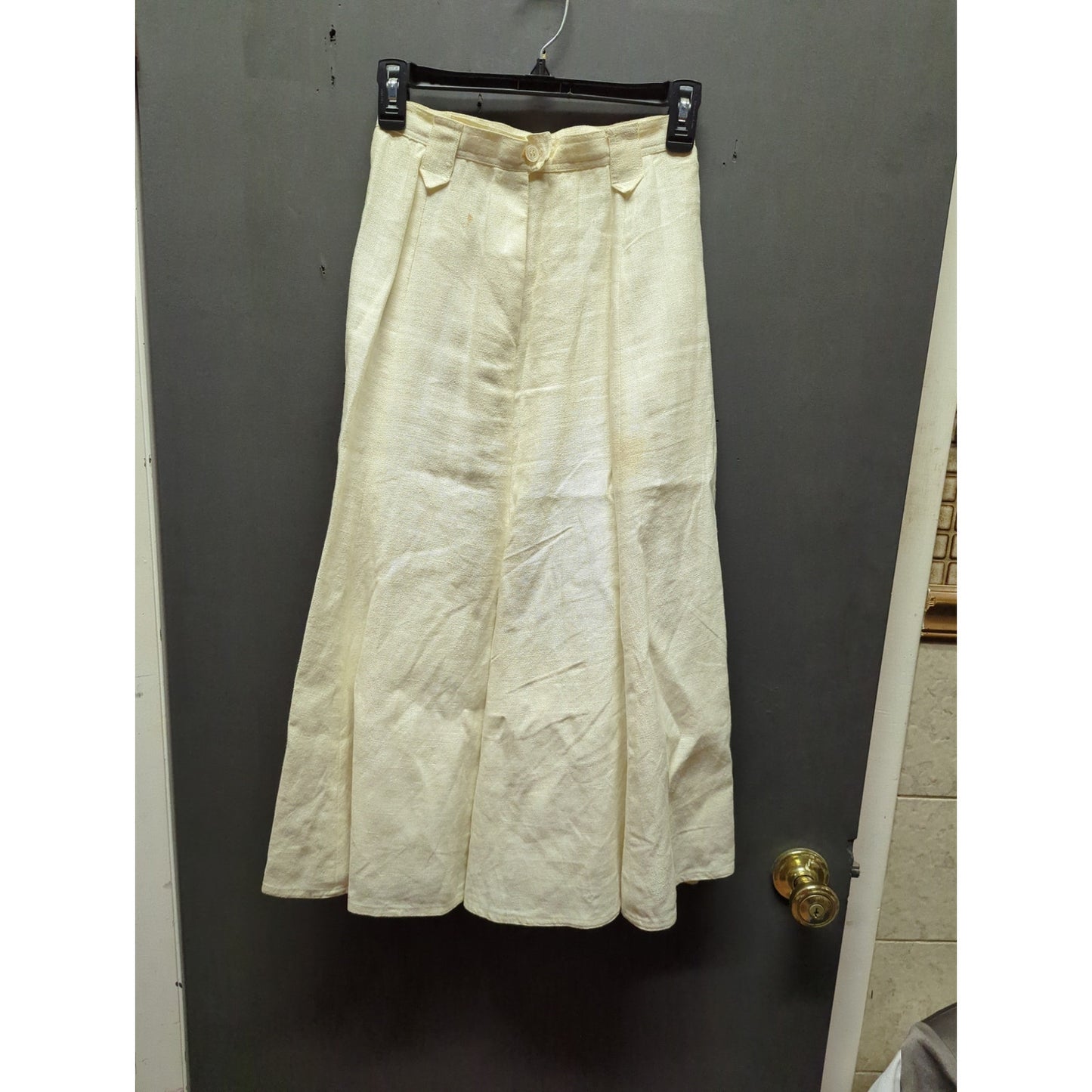 Vintage Liz Claiborne Cream Linen Full Circle Midi Skirt Petite 4 Prairie Boho