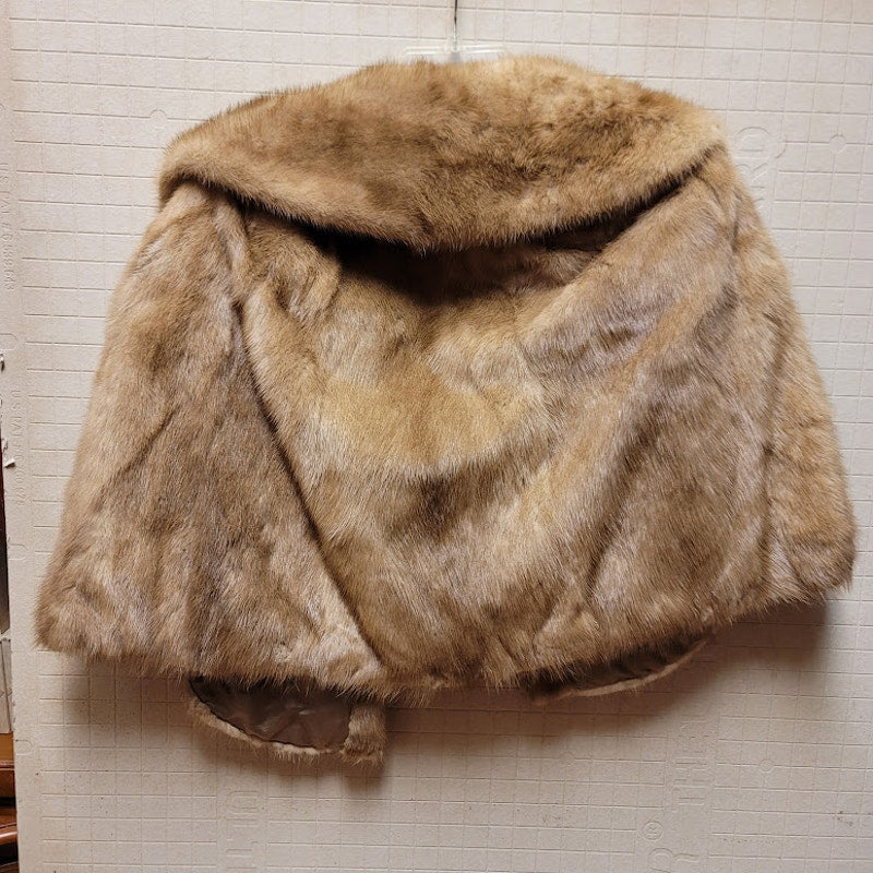 Wilibel VINTAGE mink Cape Capelet Fur Stole pockets collared One Size Wrap 1950
