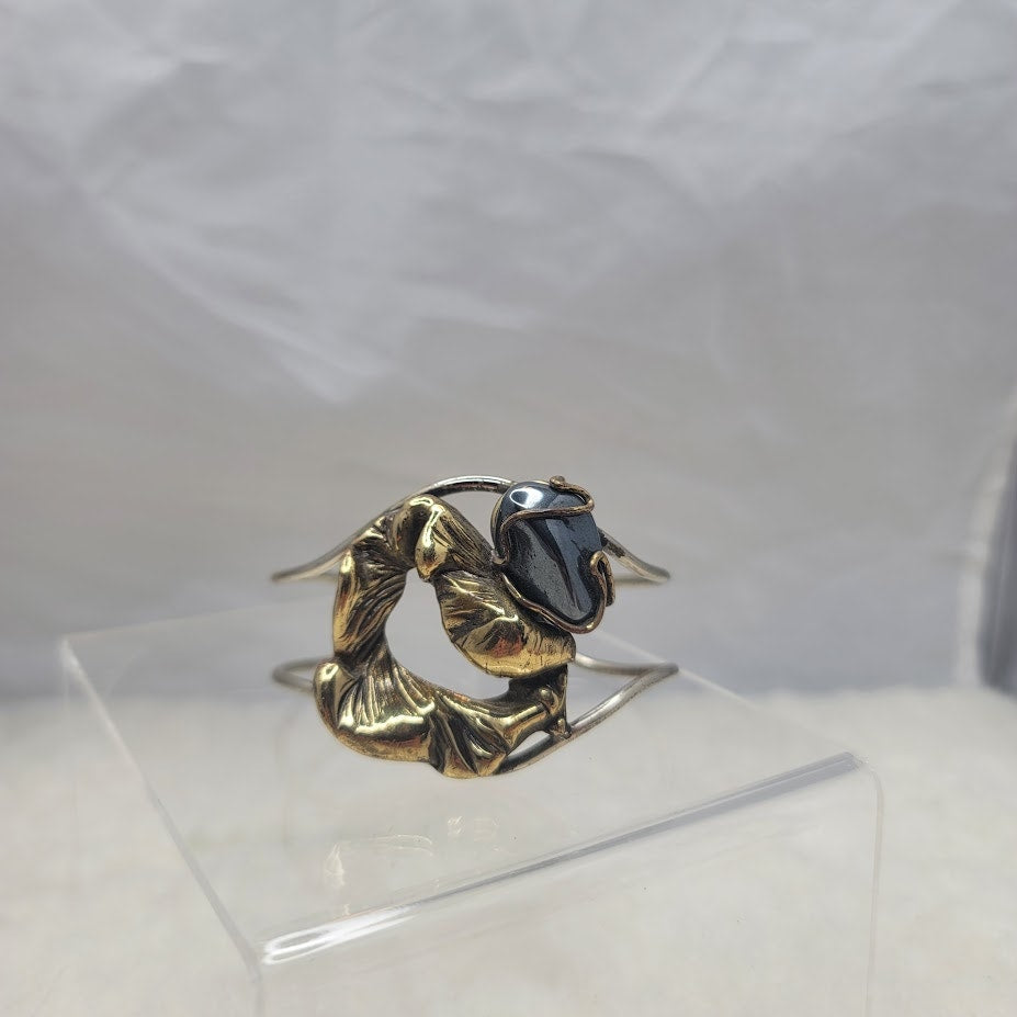 Vintage Molten Brutalist Sculptural Mixed Metal Cuff Bronze & Polished Hematite