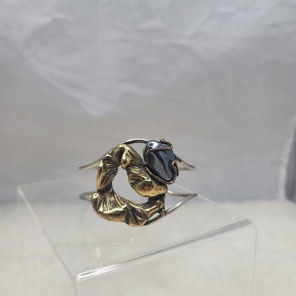 Vintage Molten Brutalist Sculptural Mixed Metal Cuff Bronze & Polished Hematite
