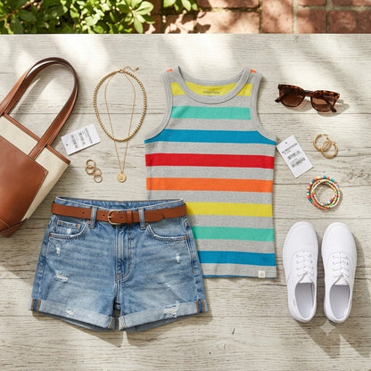 .Nordstrom NWT Rainbow Striped Ribbed Tank Top Extra Large Kids Kidcore