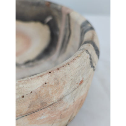Vintage Southwestern Agateware Marbled Pottery 8" Bowl Hand-Etched Folk Art