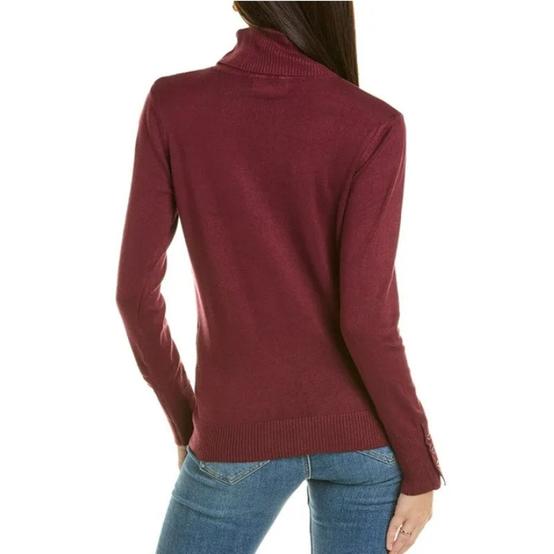 Joseph A windsor wine  Turtleneck Sweater SMALL red gold buttons long sleeve NEW
