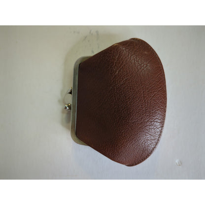 Vintage Brown Leather Double Kiss Lock Change Coin Purse