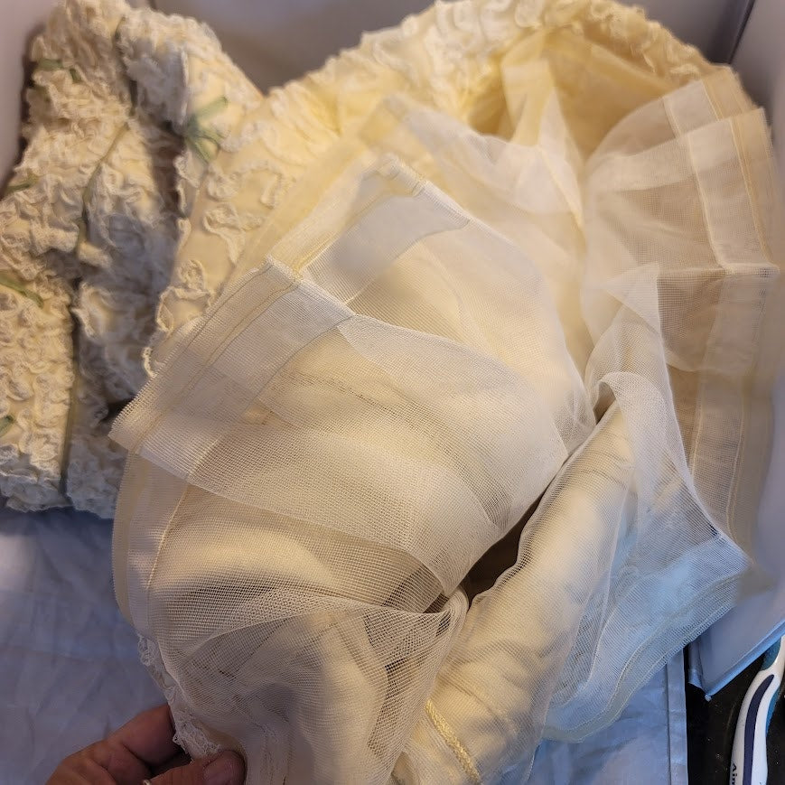Vintage Esther Pomerantz 50s Sleeveless Dress Crinoline Cream Pink Green Lace