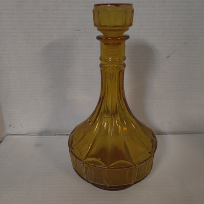 Vintage Empoli "Diamond Point Optic" Amber Glass Genie Decanter with Stopper
