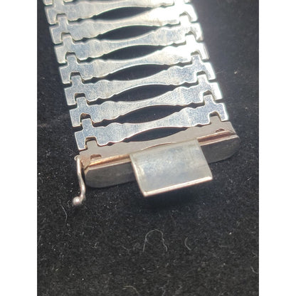 Vintage 49.5g Italy 925 Sterling 1 1/4" Wide Ladder Bar Gate link Bracelet 8"