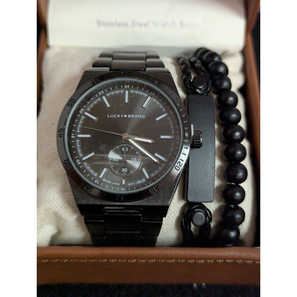 Lucky Brand Watch with bracelet in Box NEW Black Mens gift set