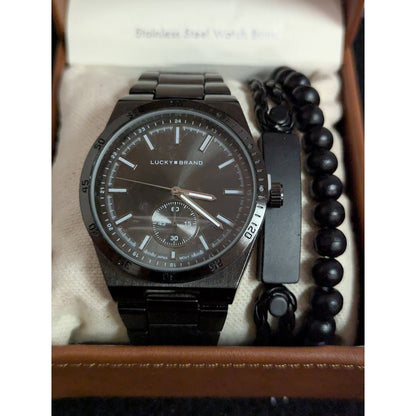 Lucky Brand Watch with bracelet in Box NEW Black Mens gift set