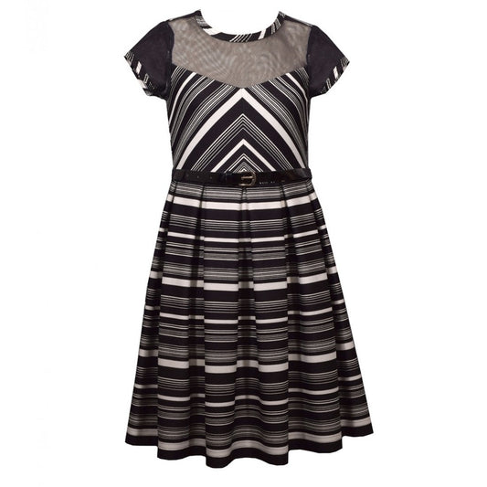 Iris & Ivy Size 16 black White Dress & Belt short sleeve pleated front sheer top