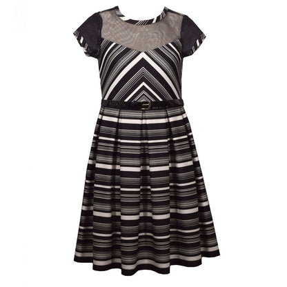 Iris & Ivy Size 16 black White Dress & Belt short sleeve pleated front sheer top