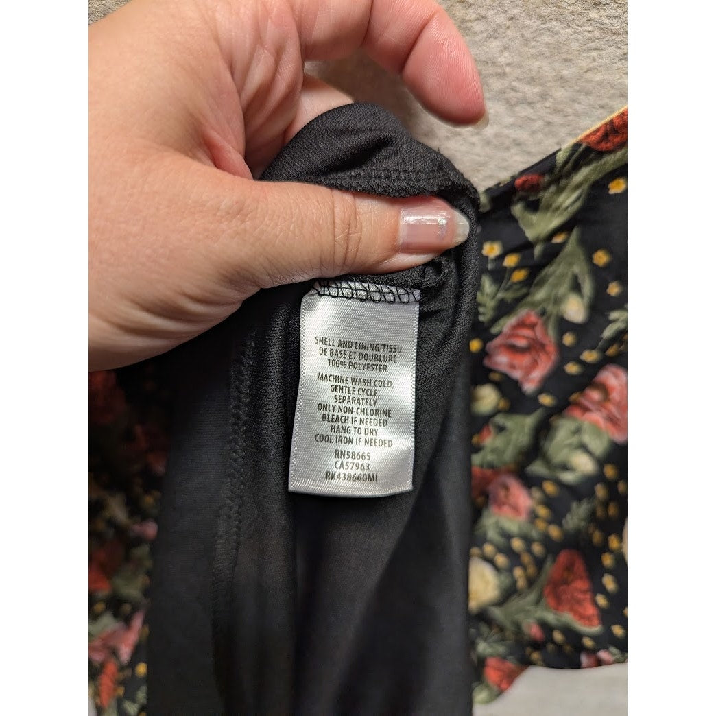 Abound Size XXS Black Floral Bodycon Ruched Front Spaghetti Strap summer DRESS