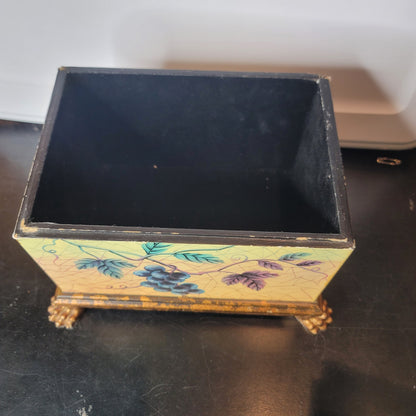 Yellow box footed Floral Chest Organizer Jewelry WhatNots Stash Finial Top