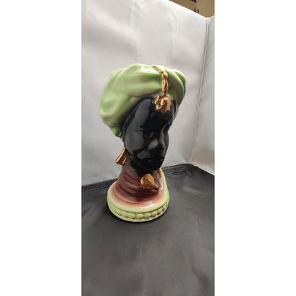 Vintage 1950s 9" Female Blackamoor African Head Vase Planter Turban Figurine