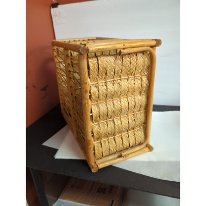 Vintage Wicker Rattan Wall Cabinet Shelf Hanging Bathroom Boho Towel TP Holder