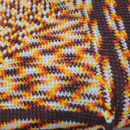 Handmade crocheted 70s coverlet yellow brown white orange Queen / Full blanket