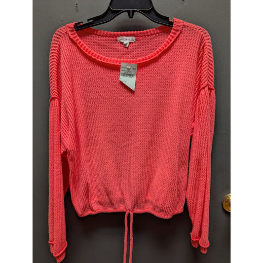 Socialite Neon Pink Size Small waffle knit long sleeve drawstring waist casual
