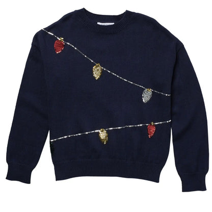 NWT Harper Canyon Girls Navy Lights Sweater Size small Christmas Holiday