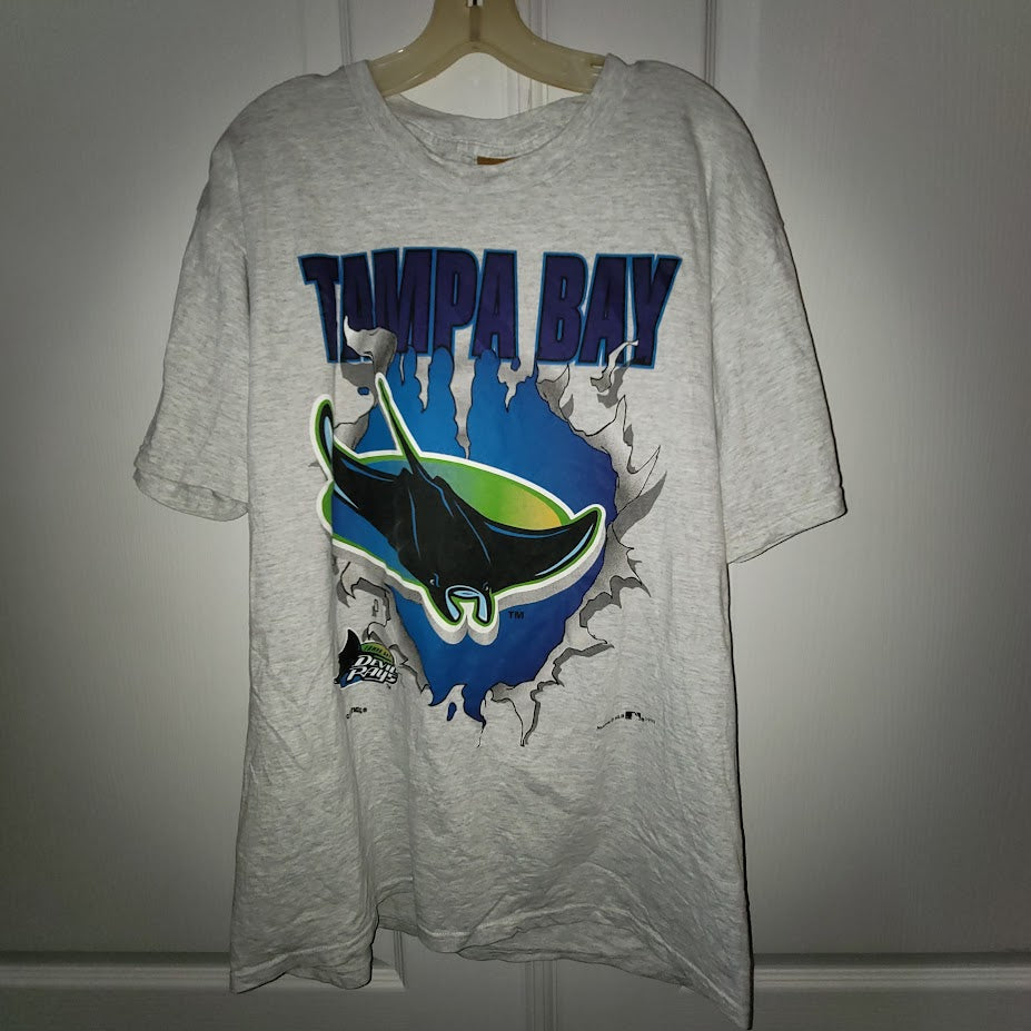 Vintage Tampa Bay Devil Rays Nutmeg T-Shirt 90s Y2K MLB Sportswear Grey Large