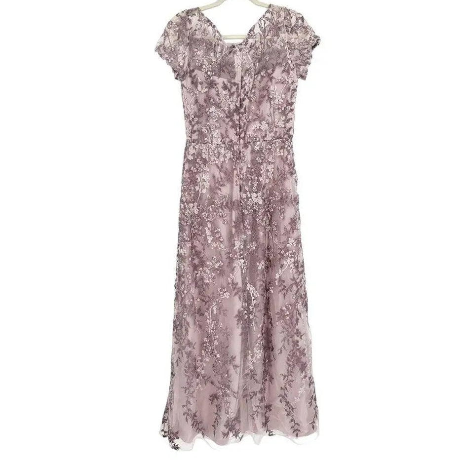 La Femme Floral Lace Overlay Column Gown Formal Dress Size 14 in Dusty Lilac NWT