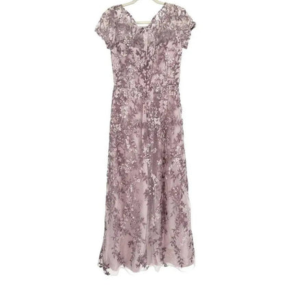 La Femme Floral Lace Overlay Column Gown Formal Dress Size 14 in Dusty Lilac NWT