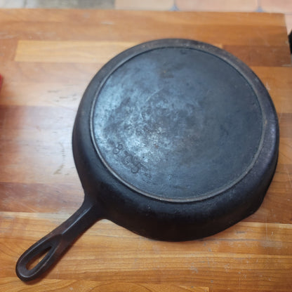 Vintage 1920s-40s BSR #8 Cast Iron Skillet Red Mountain Series Heat Ring 10.5"