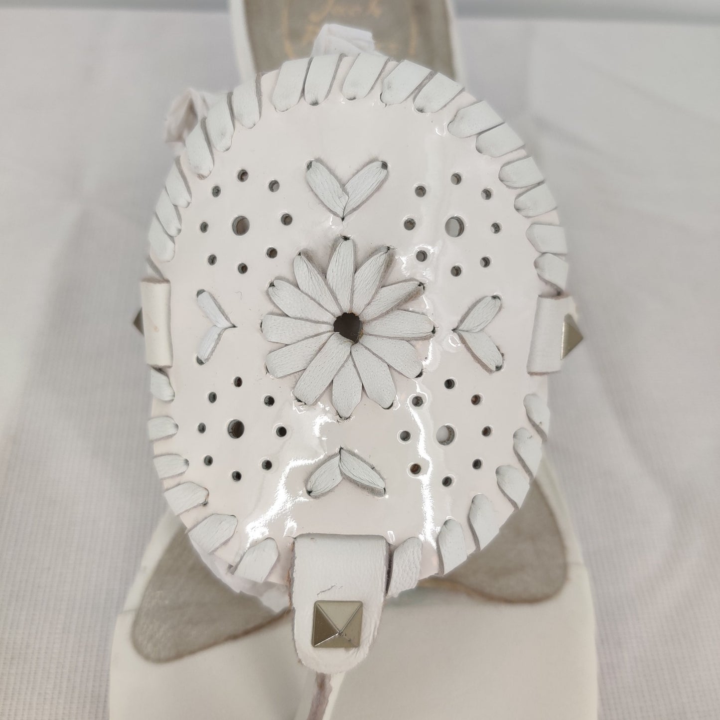 Jack Rogers White Leather Wedge Sandals Size 10 Whipstitch Preppy Resort Wear