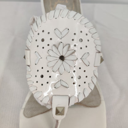 Jack Rogers White Leather Wedge Sandals Size 10 Whipstitch Preppy Resort Wear