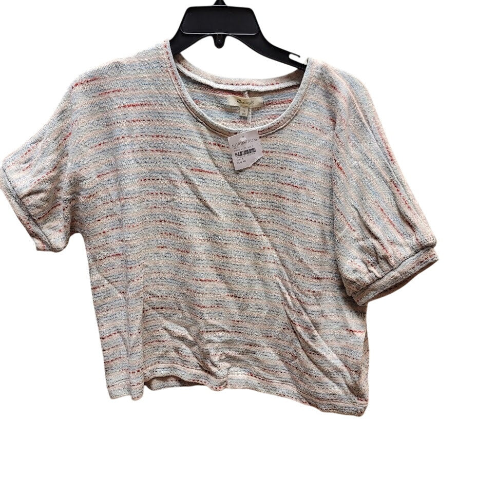Madewell Size Medium Cyborg Stripe Sage Short Sleeve Top Blouse Cotton Summer