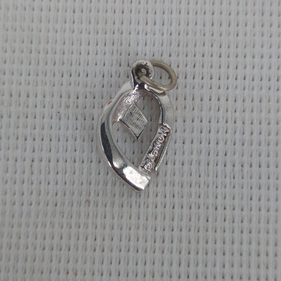 Vintage Monet Silver Tone Openwork Ribbon Heart Pendant Retro Chic