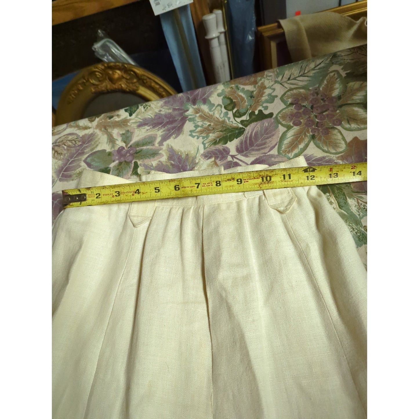 Vintage Liz Claiborne Cream Linen Full Circle Midi Skirt Petite 4 Prairie Boho