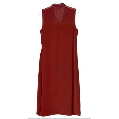 All Saints Jayda Rust 100% Silk Sleeveless Zip Front Midi Dress Sz 2 Grunge Fall