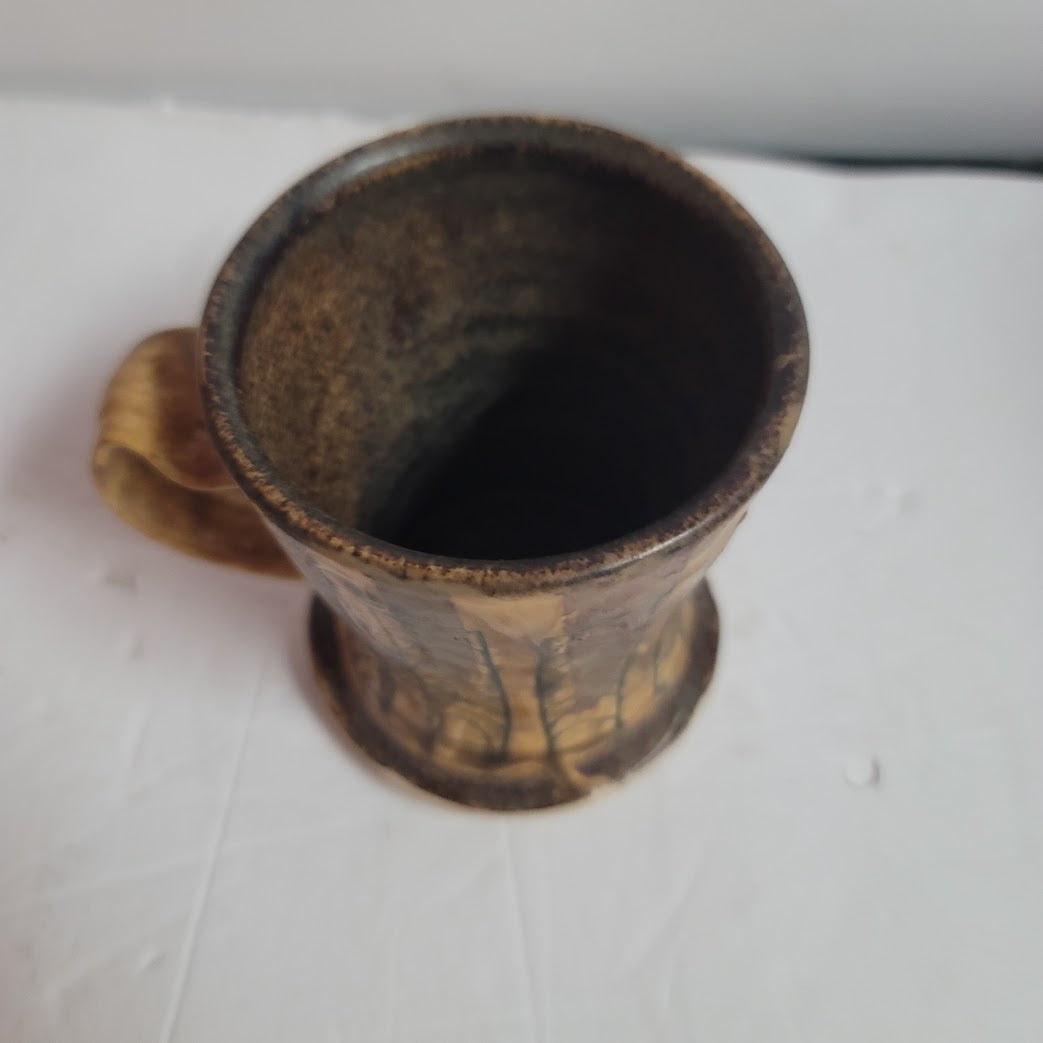 Handmade Brown whimsical coffee mug Clay encised art pottery organic