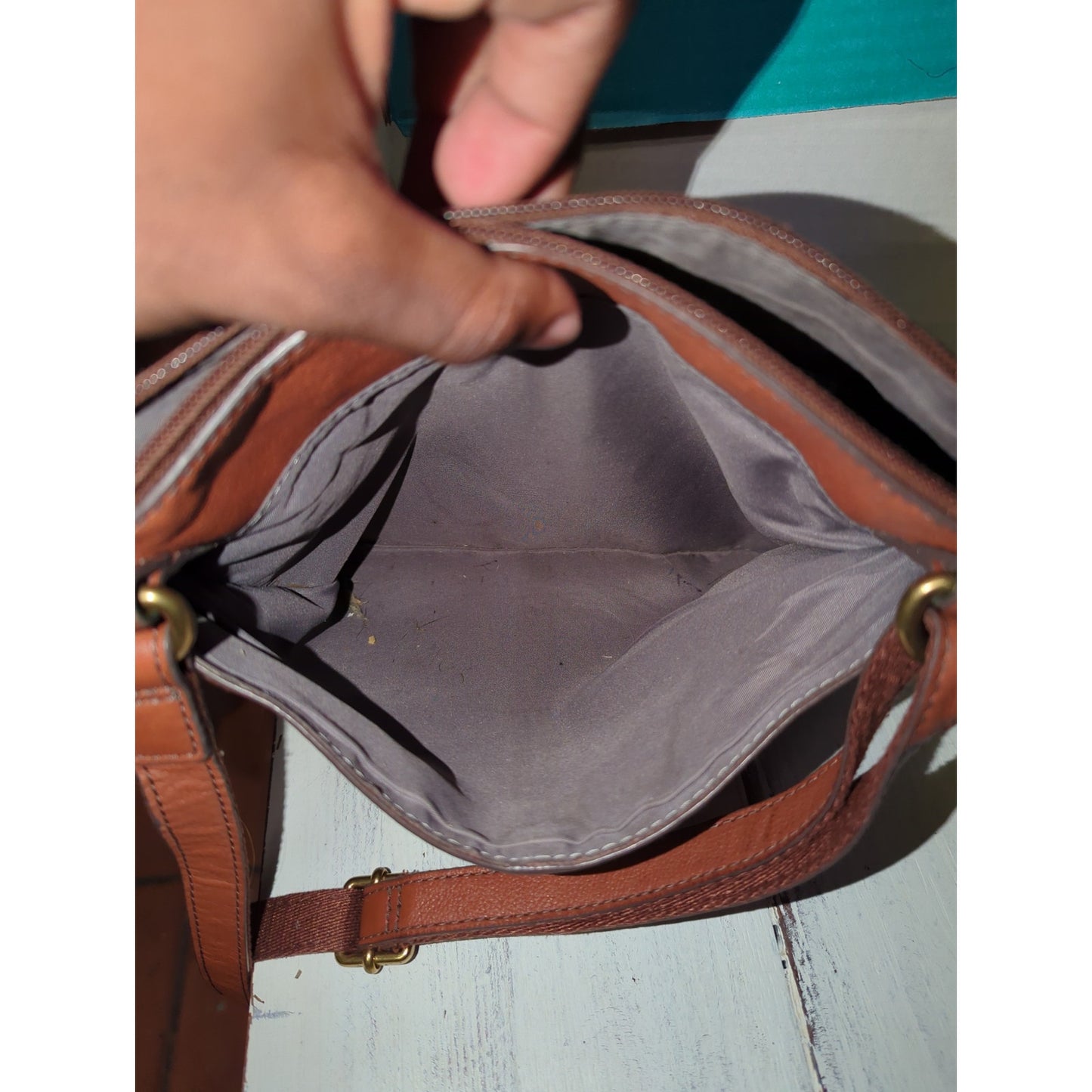 Fossil Heritage Brown Tan Leather Crossbody Organizer Messenger Bag