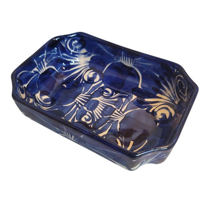 Handmade Handpainted Talavera Casserole Serving Dish Blue White Rectangle