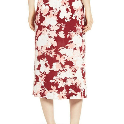 NWT Chelsea 28 Midi Skirt Front Button Closure Side Slit Floral Print Red XS