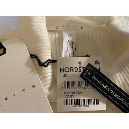 Leith NWT Raw Edge Roll Hem Turtleneck Pullover Sweater Size 2X Ivory NWT