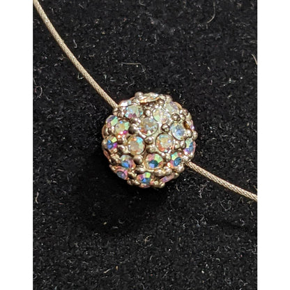 Monet Vintage White Clear Disco Ball Bead Sphere on Stiff Silver Chain 16"