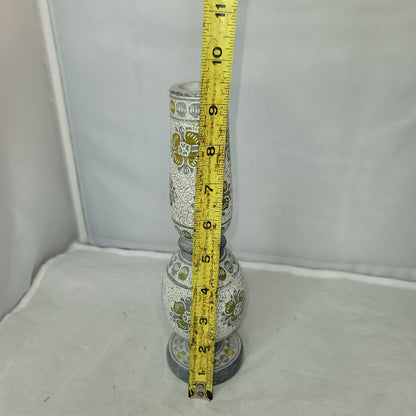 Etched taper Marble candlestick candle holder gray floral geometric heavy 9"