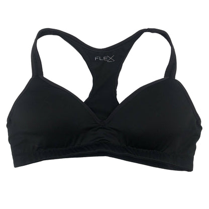 FLEX OWN IT Women's V-Neck Sports Bra Racerback Solid Polyester Black Large