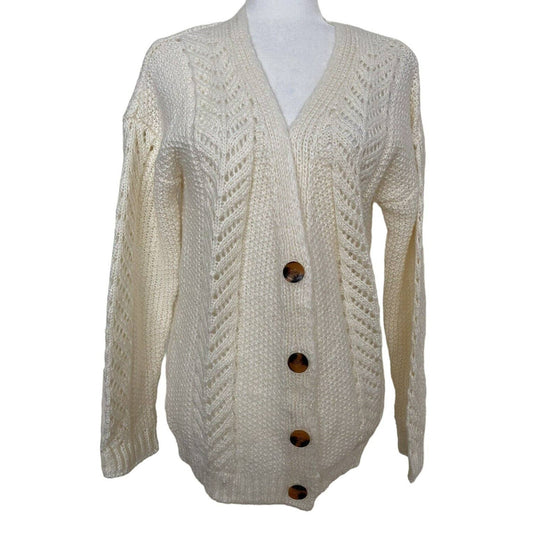 CENY Grandpa Mixed Cable Knit Cardigan Sweater Size Small in Natural/Ivory NWT