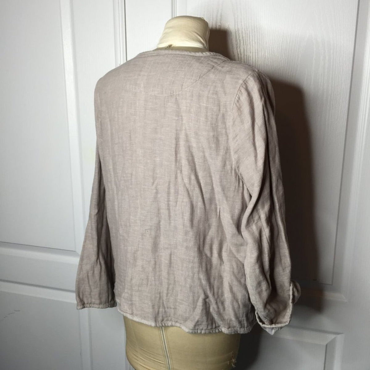 Tahari Linen Cotton Open Front Jacket LARGE Long Sleeve Lagenlook Pockets Gray