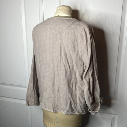 Tahari Linen Cotton Open Front Jacket LARGE Long Sleeve Lagenlook Pockets Gray