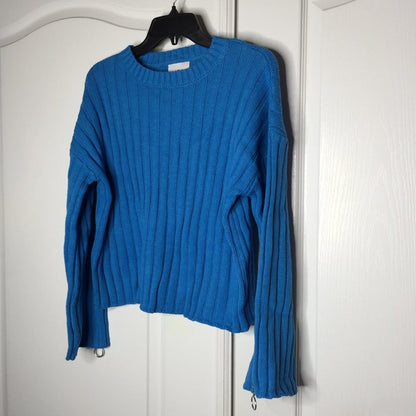 J.o.a. Pullover Sweater Zipper Sleeve Cuff Trim Ribbed Blue Size Small Winter